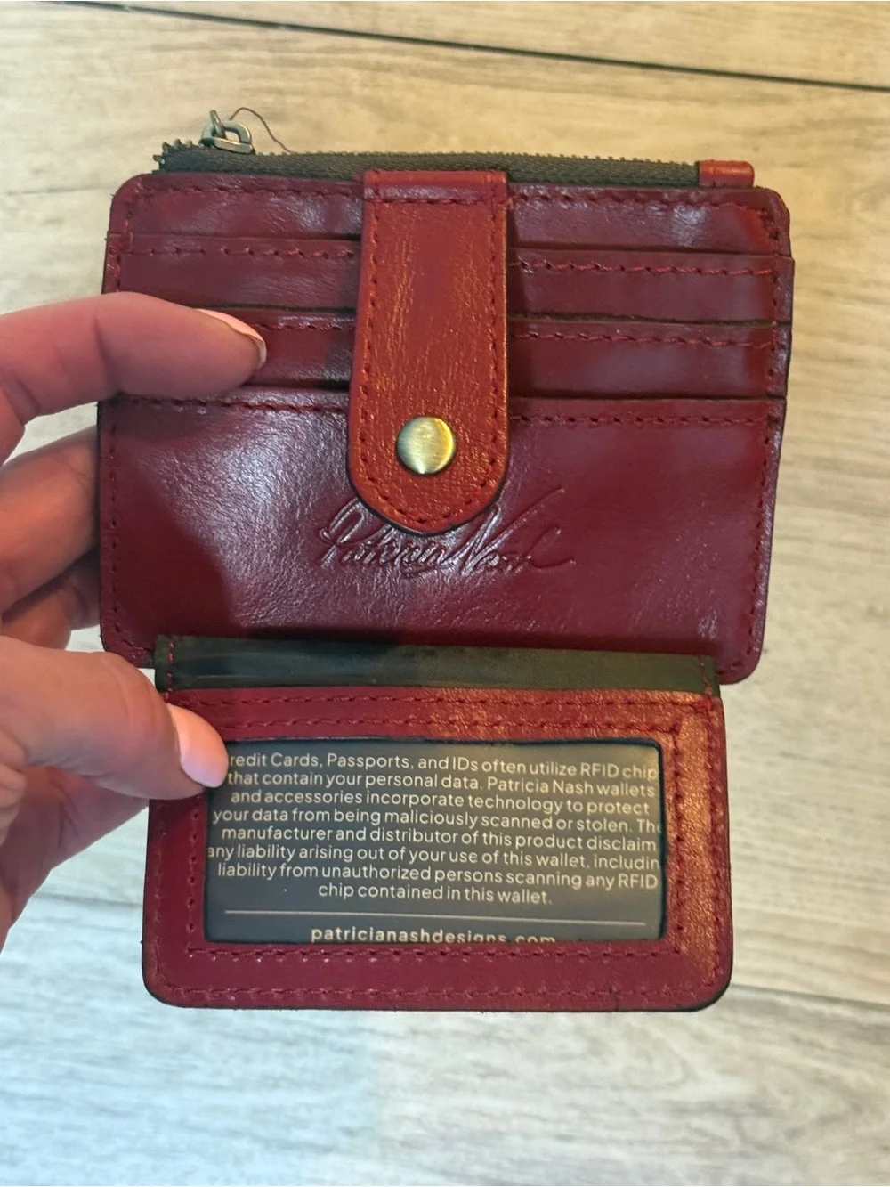 Patricia Nash Red Leather Card Wallet with Snap Closure